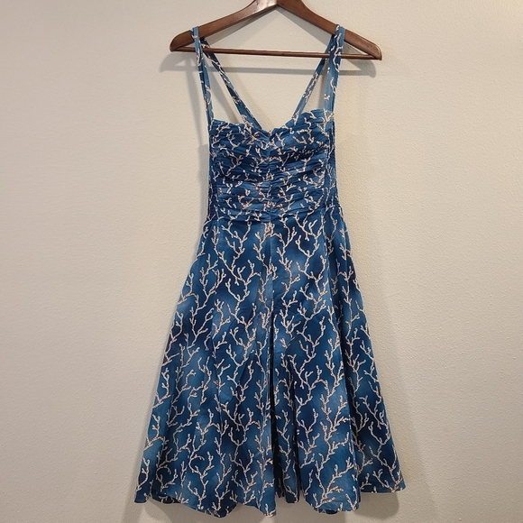 Anthro HD in Paris Acropora Blue Coral Fit & Flare Dress - Picture 2 of 7